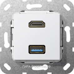 Gira S-55 Бел глянц Разъем HDMI, USB 3.0 A